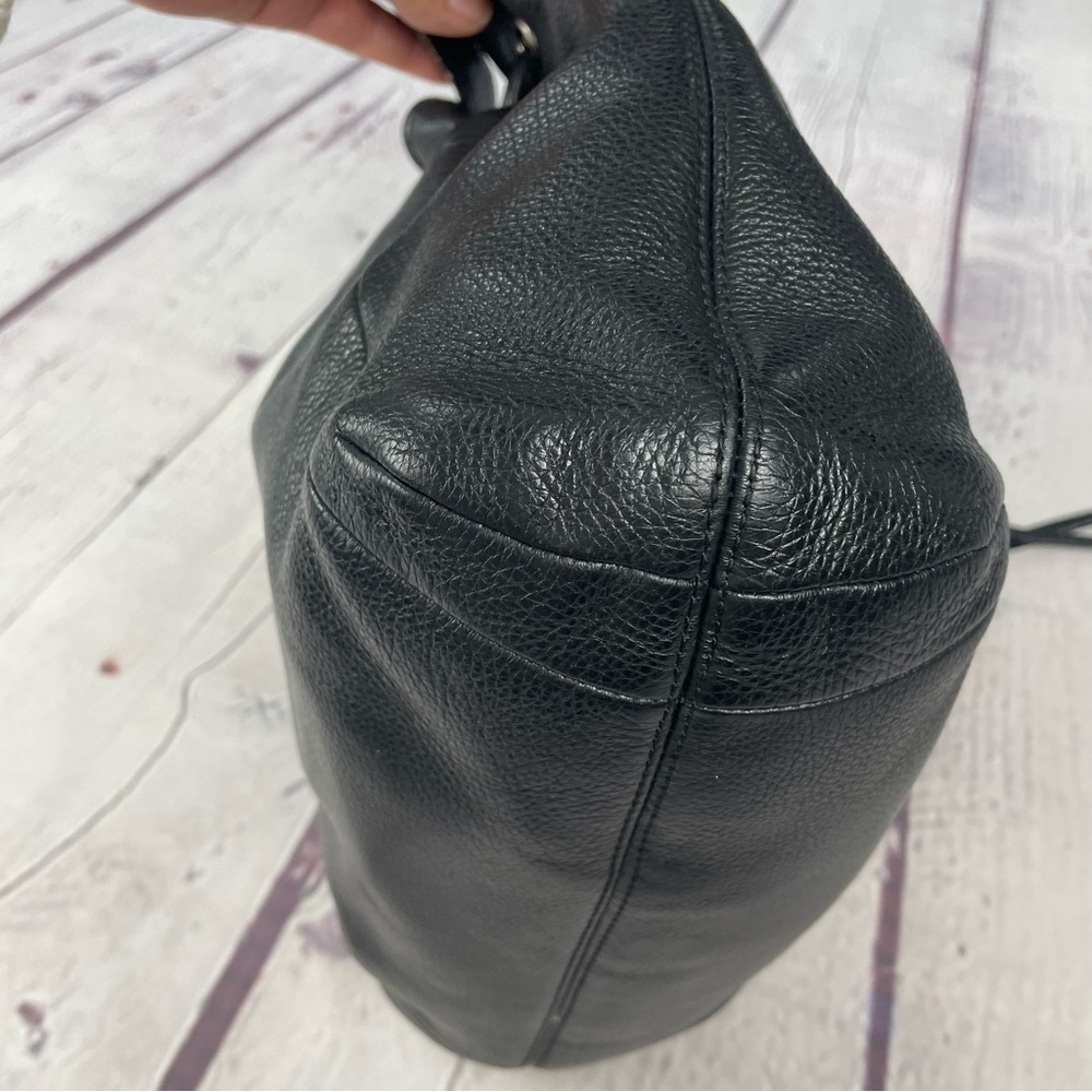 Coach Avery Pebbled Leather Hobo Bag Bucket Drawstring Black Teal Silver - Picture 5 of 16